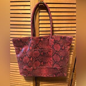 Halogen Red Snakeskin Embossed Genuine Leather Tote Bag